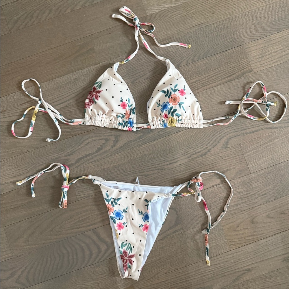 Floral Bikini Set with Tie Straps